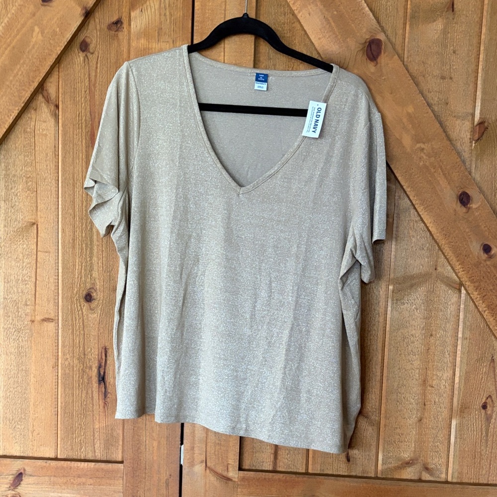 Old Navy Shimmery V-Neck Short Sleeve Top - Gold